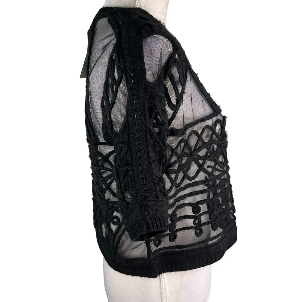 Topshop Crop Top Black 4 Crochet Sheer New